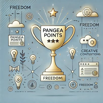 DALL·E 2024-11-20 09.20.11 - An elegant and minimalist illustration of a shining trophy labeled Pangea Points, surrounded by glowing posts and creative content, symbolizing reco