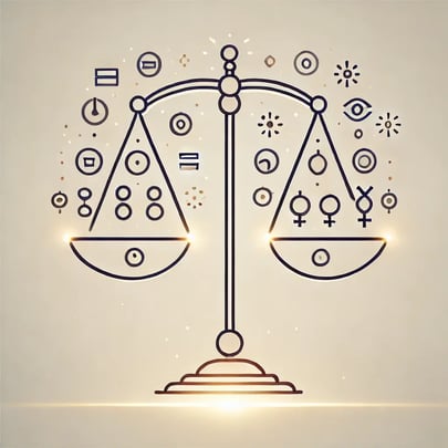 DALL·E 2024-11-20 09.55.42 - An elegant and minimalist illustration of a balanced scale with symbols representing different cultures and identities evenly distributed on both side